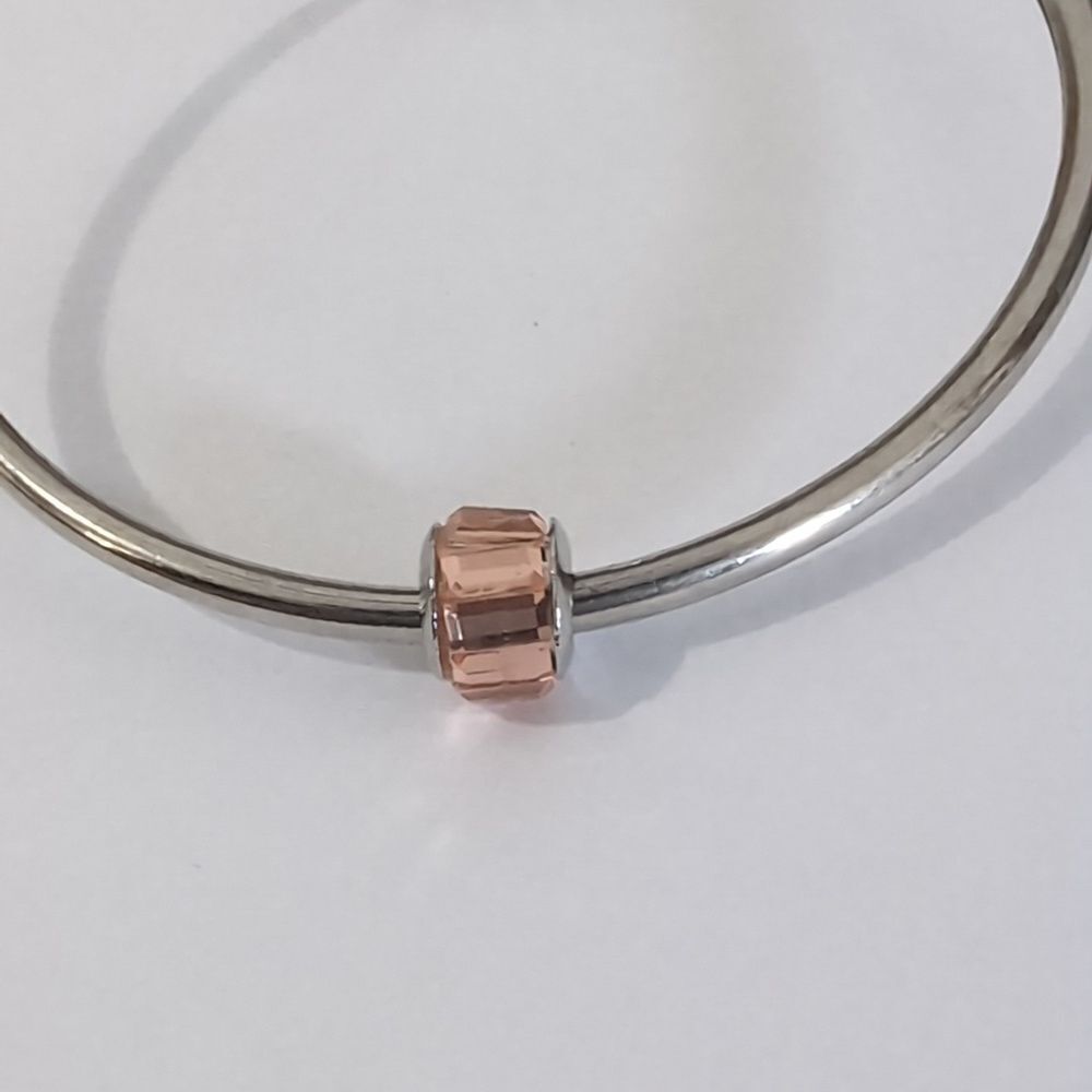 Silver Peach Crystal Spacer Charm‎ for Pandora Style Bracelet